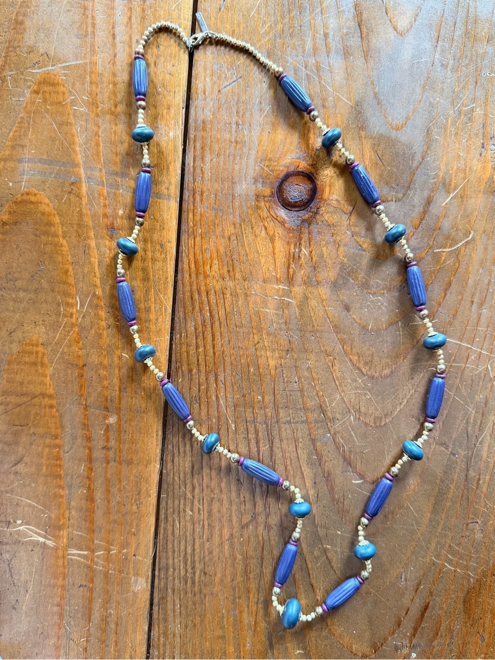 Boho teal and gold statement necklace